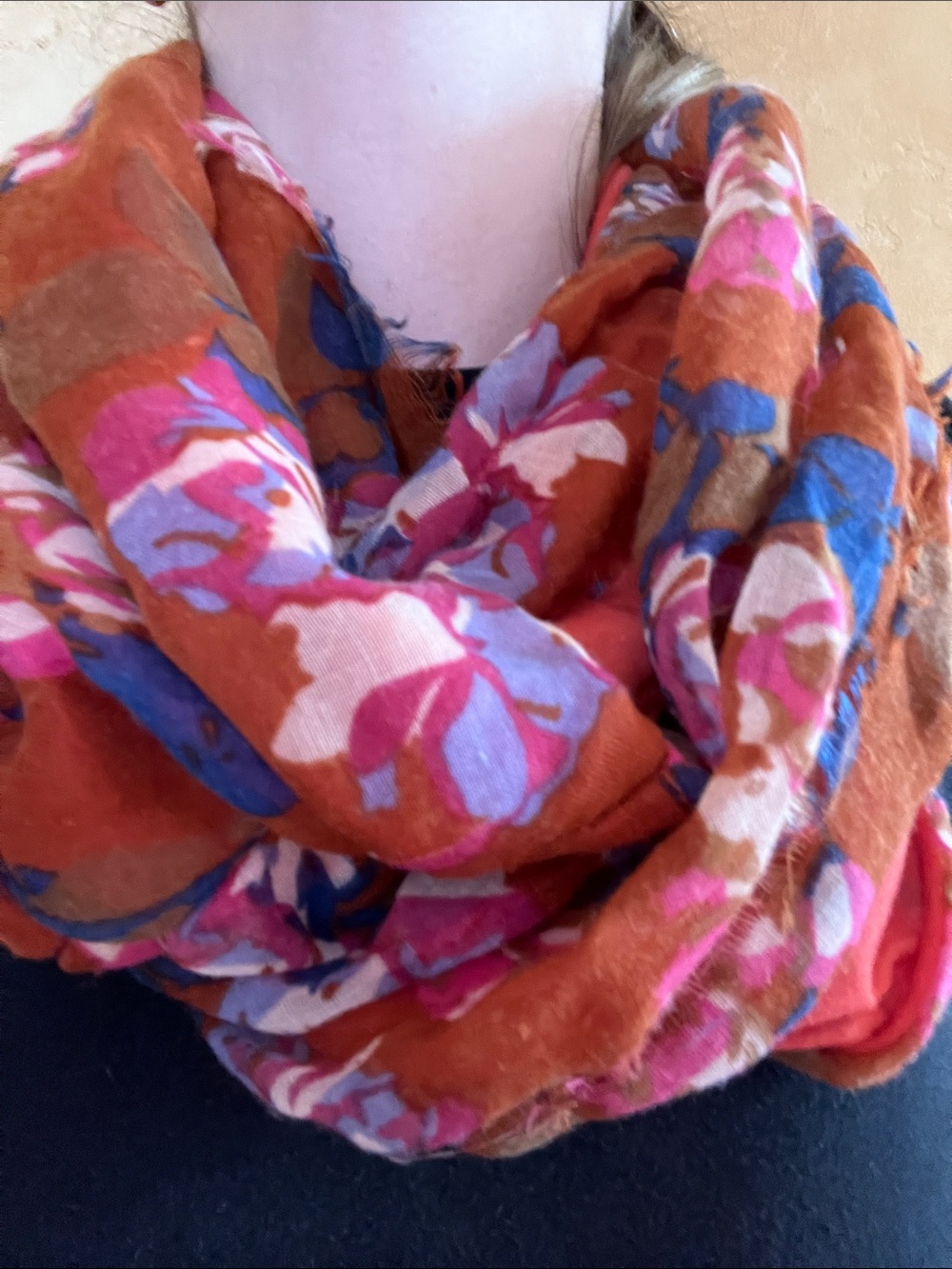 Floral Infinity Scarf - Rust, Pink, Blue